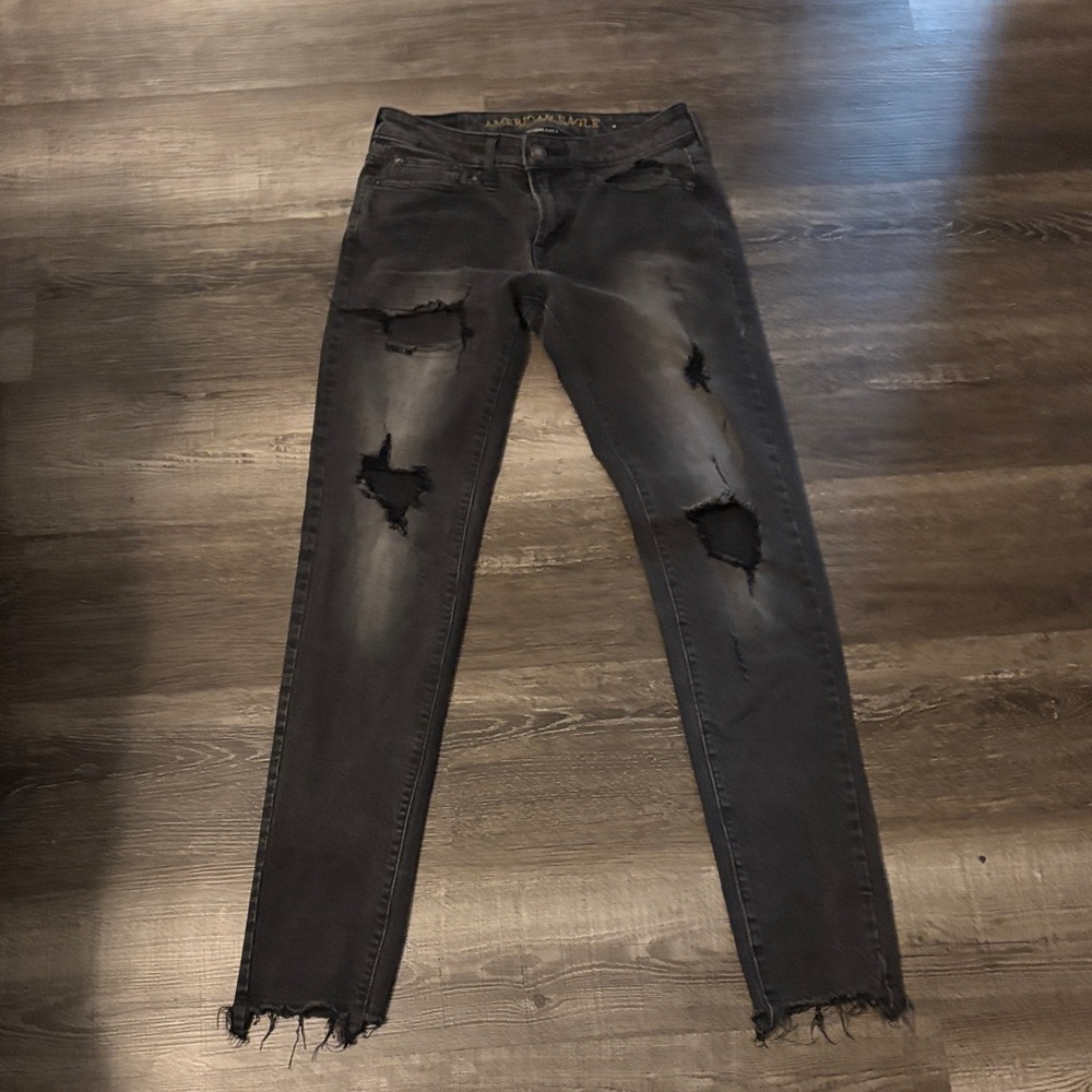 American Eagle Womens Distressed Black Skinny Jeans